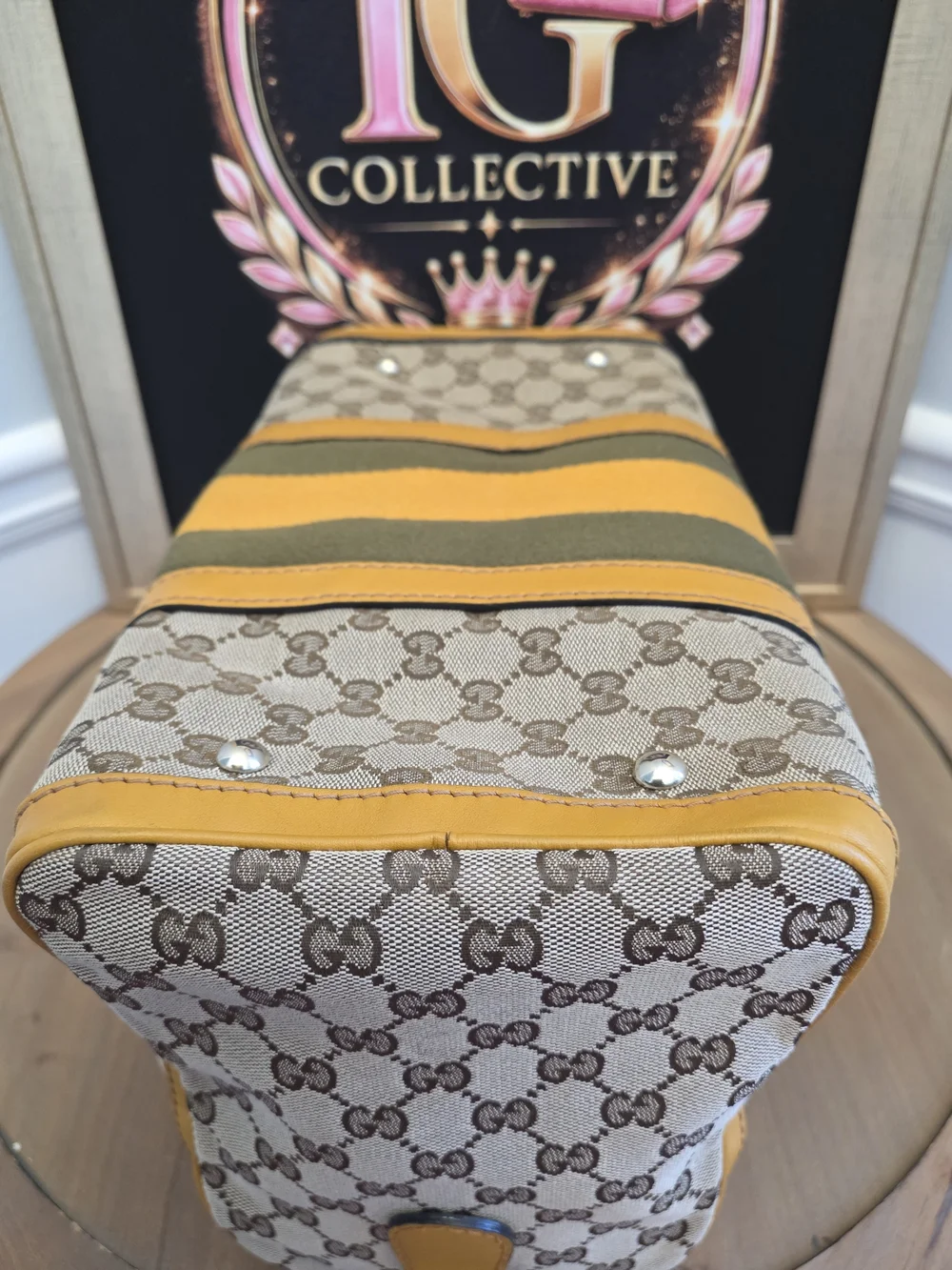 Gucci Vintage Web Medium Boston GG Canvas Yellow Green Bag